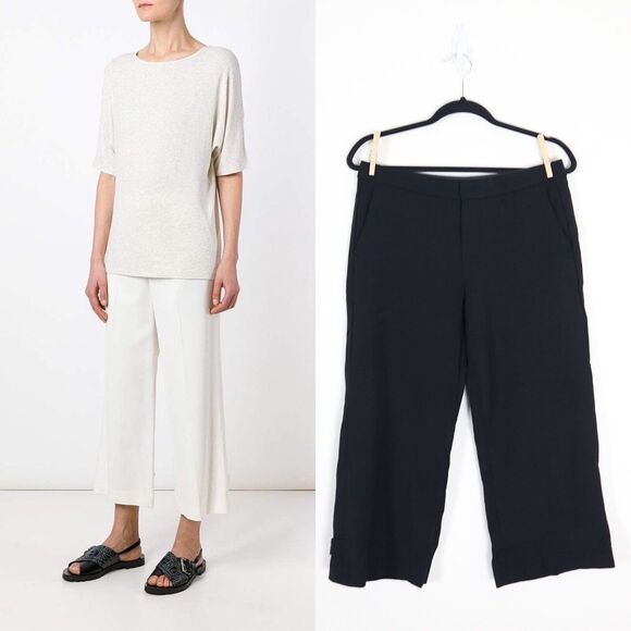 Vince Pants - Vince Size 6 Wide Leg Tailored Culottes Button Tab Cuff Black